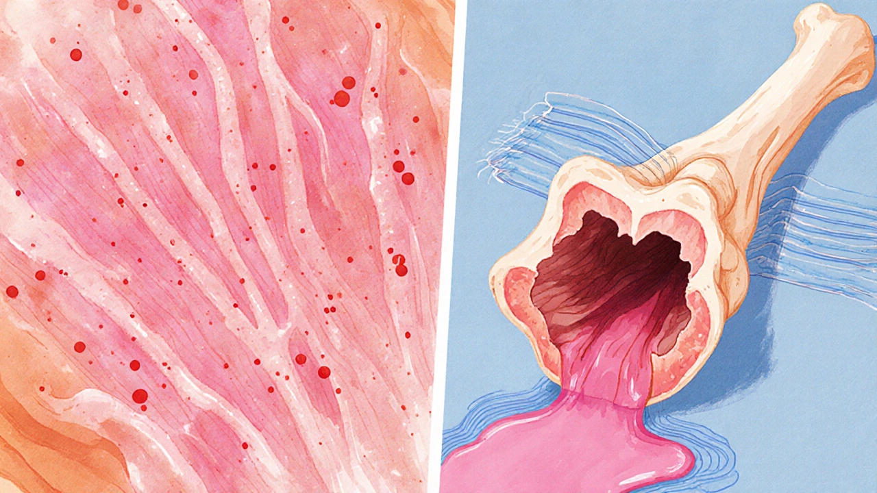 Illustration of myoglobin in muscle and bone marrow seeping pink into chicken meat.
