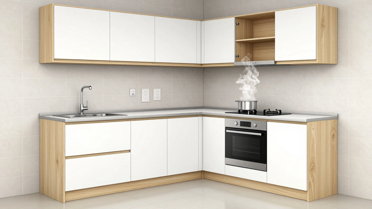 Modern BWP plywood modular kitchen in a humid Chennai apartment with waterproof finish.