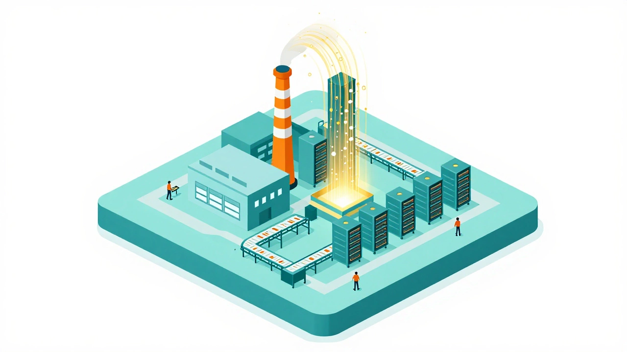 Conceptual factory illustration showing capital investment over labor