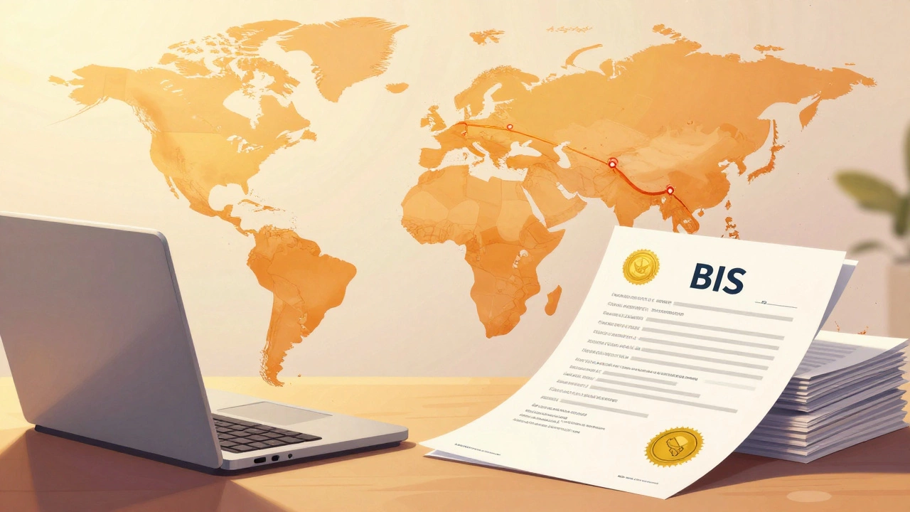 Map and documents symbolizing international trade regulations.