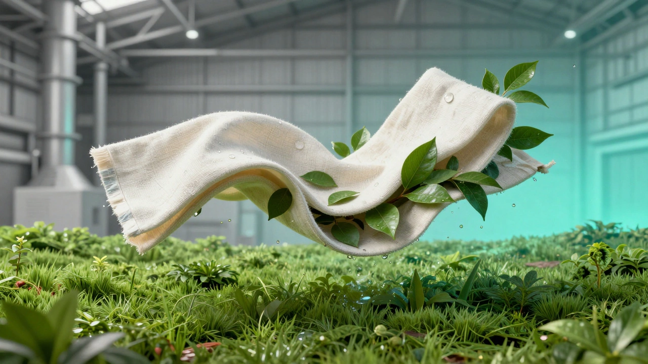 Conceptual image of sustainable green textiles and recycled fabrics