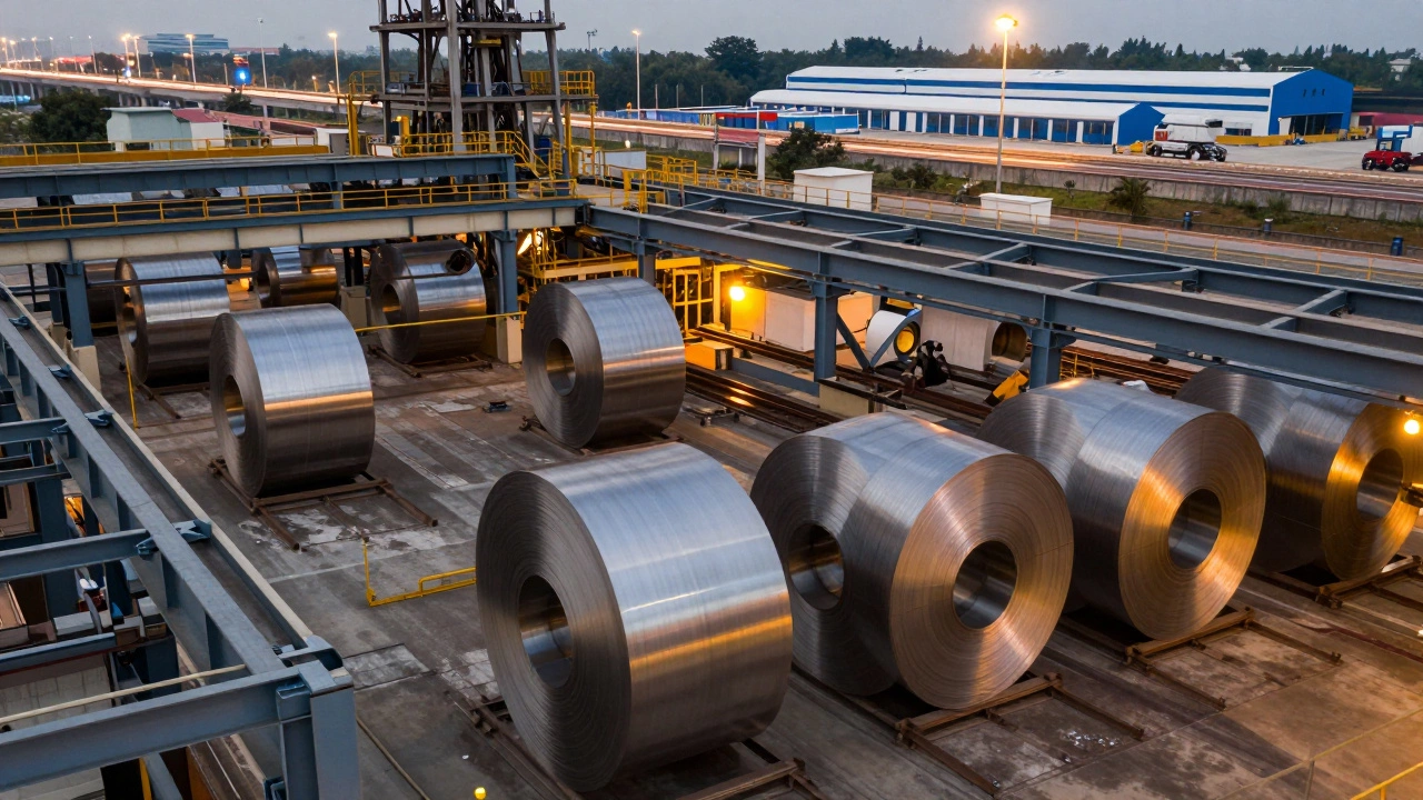 Modern Indian steel plant with high-grade specialty steel coils and infrastructure