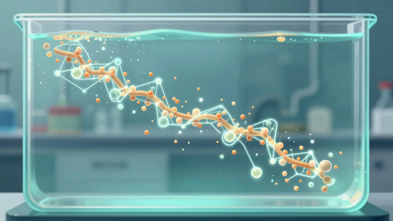 Abstract visualization of enzymes breaking down starch