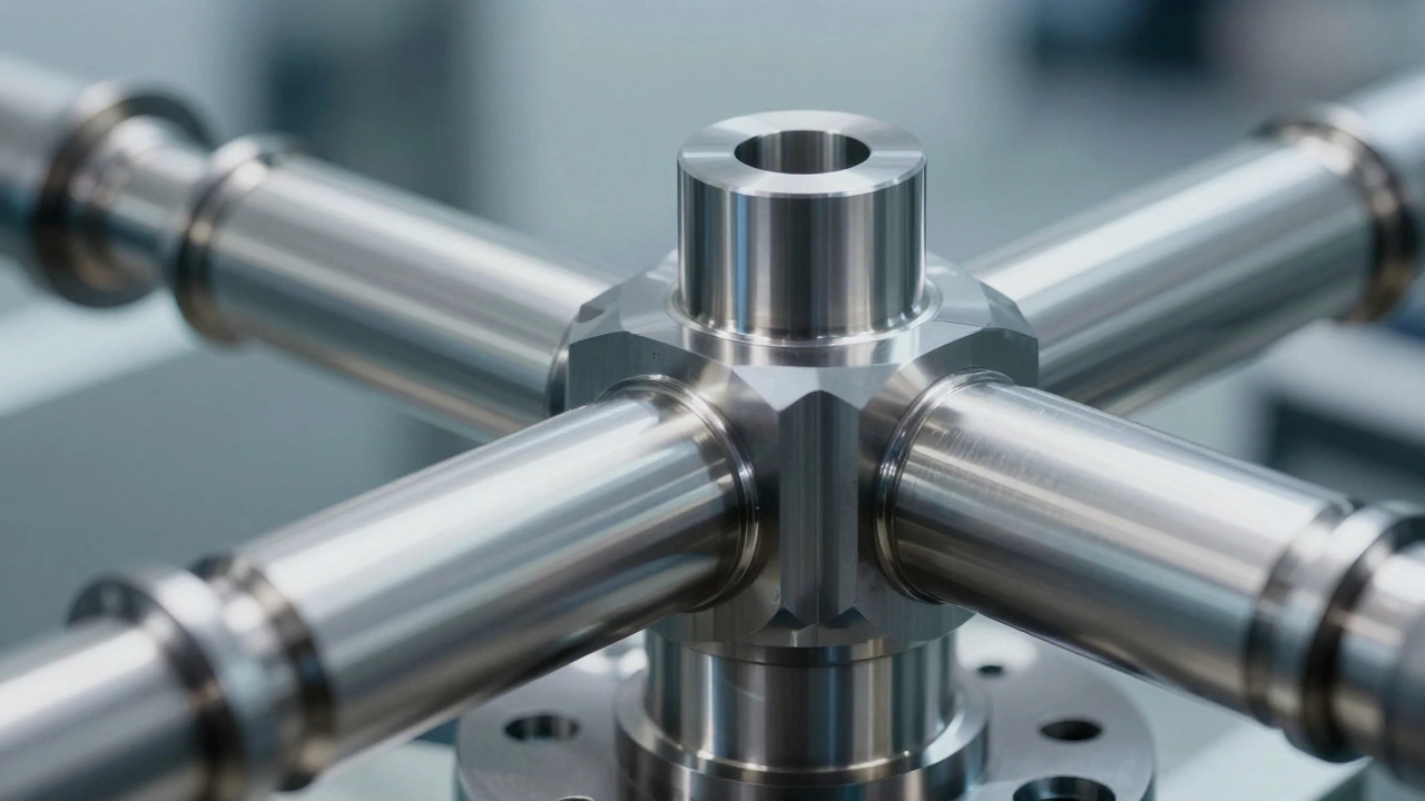 Close-up of precision-machined specialty steel components for advanced manufacturing.