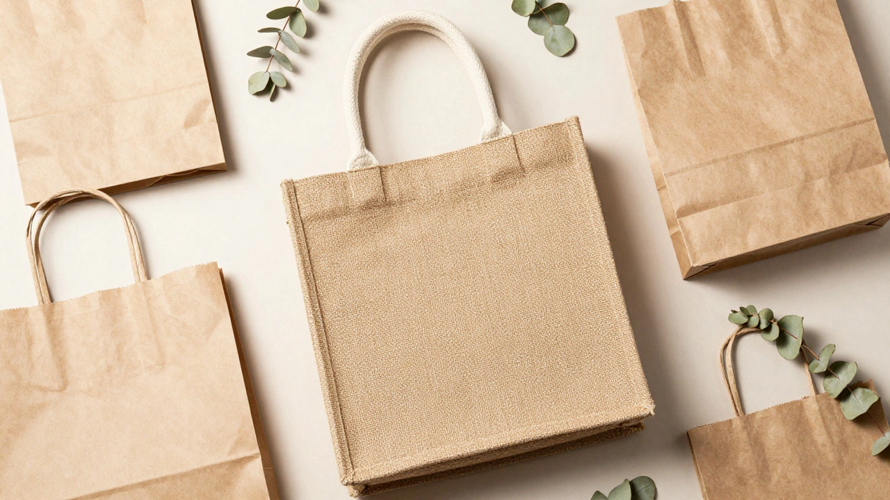 Eco-friendly jute and paper bags with natural decor elements