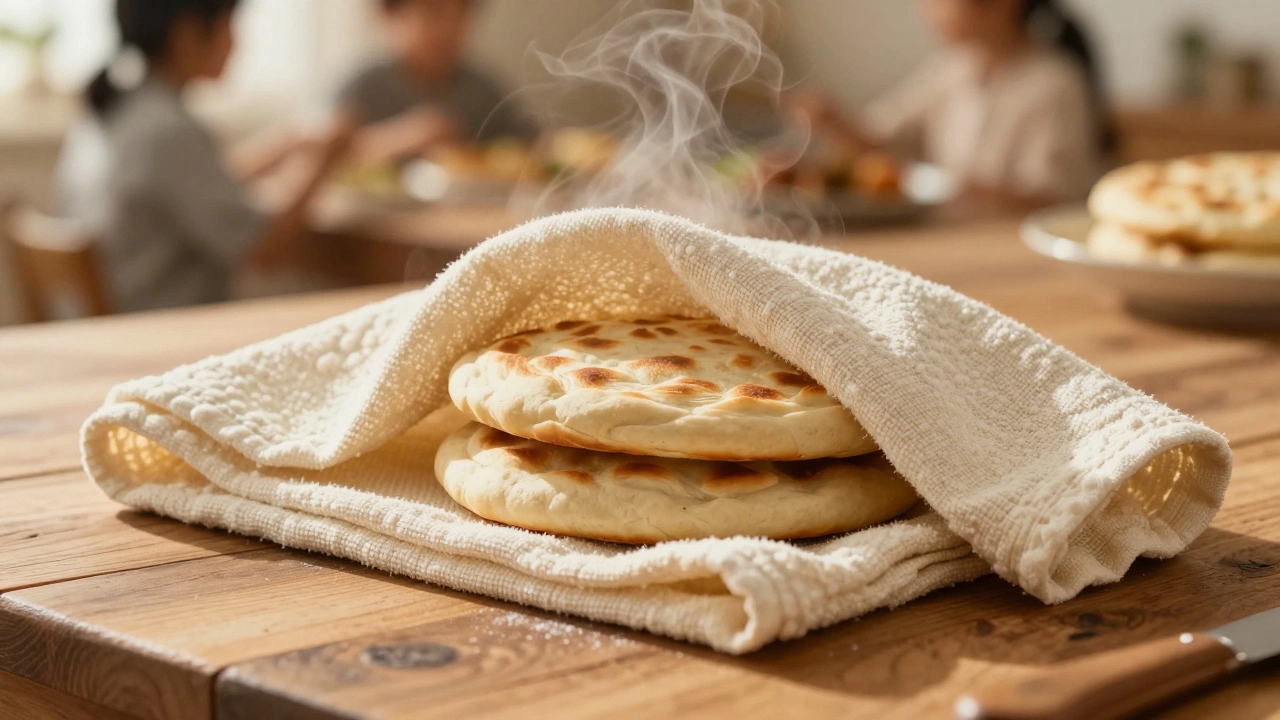 Fresh rotis wrapped in a cotton towel to stay soft
