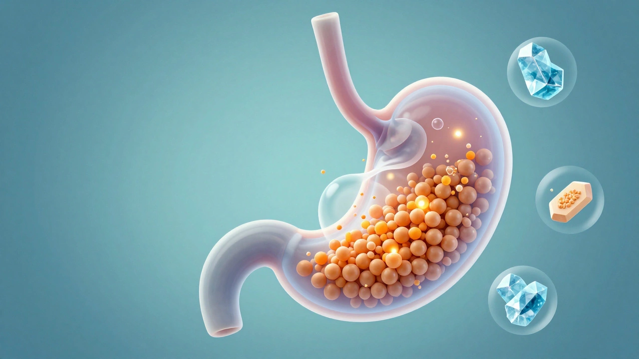 Illustration of gas formation and nutrient blockage in gut