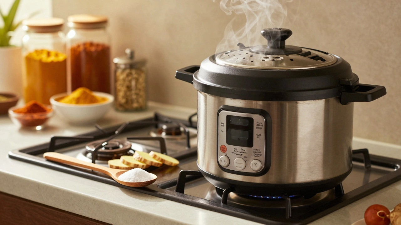 Pressure cooker with baking soda and ginger for quick dal