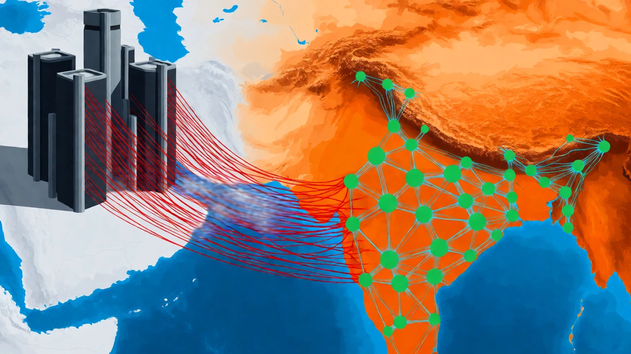 Conceptual art showing rigid global HQ structures versus agile local networks in India.